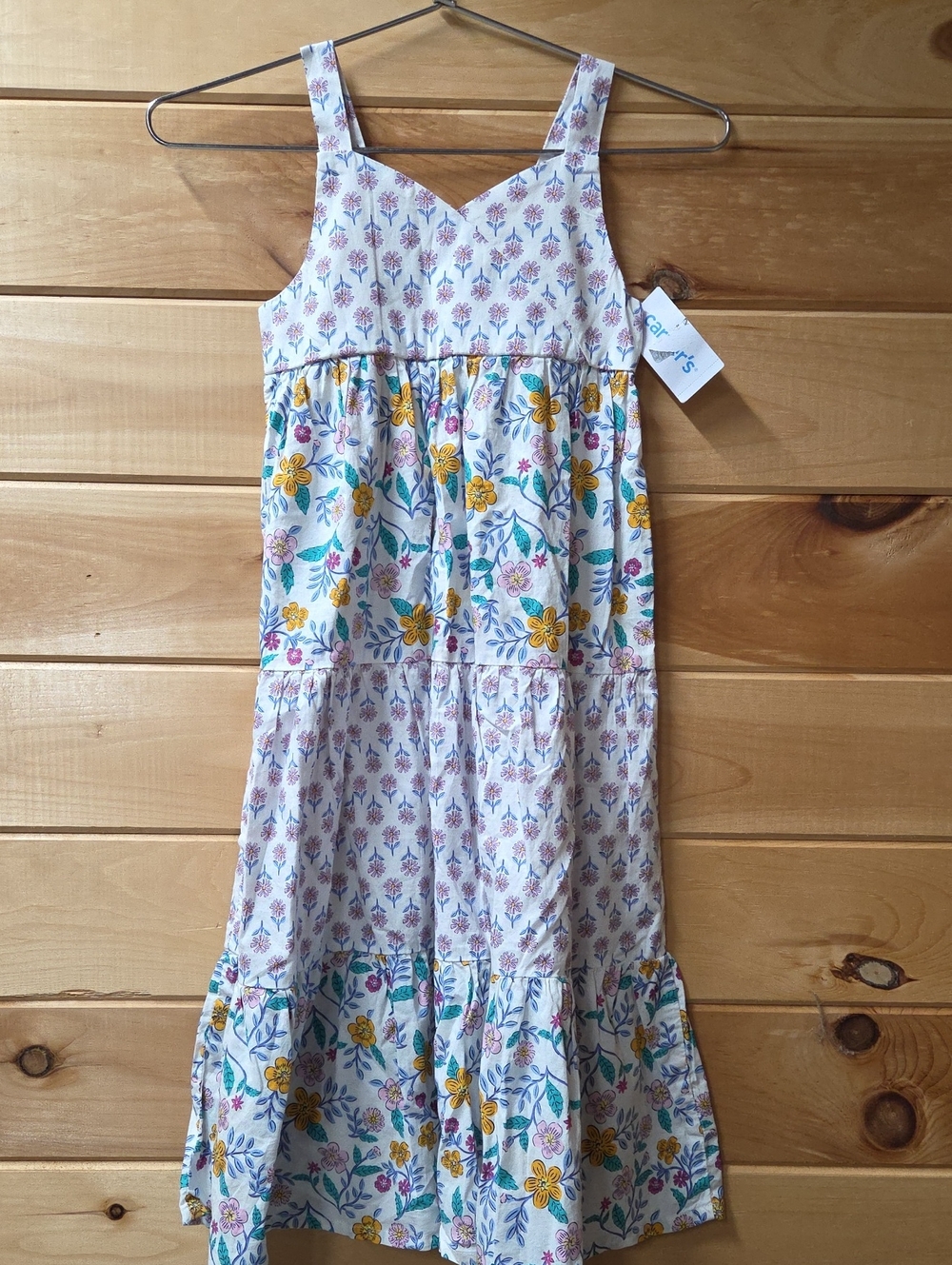 Carter's White Floral Tiered Dress with Yellow, Teal & Pink Accents